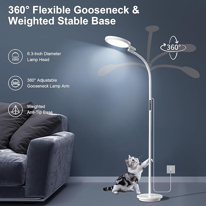 Light Therapy Lamp 10000 Lux, LED UV-Free Sunlight Lamp, Full Spectrum Floor Happy Therapy Lamp with Remote for Home/Office/Reading/Relaxation