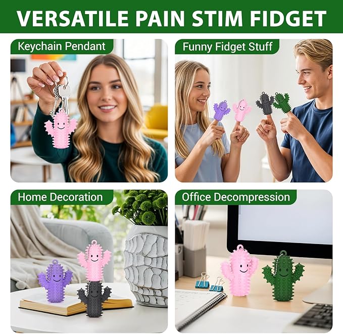 4 PCS Spiky Ouchies Fidget Toys for Adults Silicone Sensory Pain Stim Fidget Cactus for Anxiety Autism Work Stress Relief (Green&Pink&Gray&Purple, 4PCS)