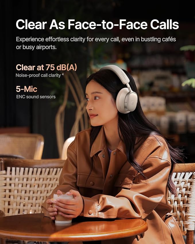 Baseus Inspire XH1 Adaptive Active Noise Cancelling Headphones, Sound by Bose, Dolby Audio, Premium Real-Time Adaptive ANC, Adaptive Rich Sound, Hi-Res Audio, 100H Playtime - Starlight Off-White