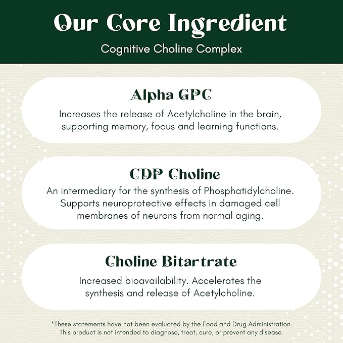Alpha Focus Nootropic - Memory and Focus Brain Booster Supplement with Choline, Citicoline, GPC, L-Tyrosine, Bacopa Monnieri, DMAE, Gingko Biloba, Lion's Mane, Niacinamide - 60 Capsules