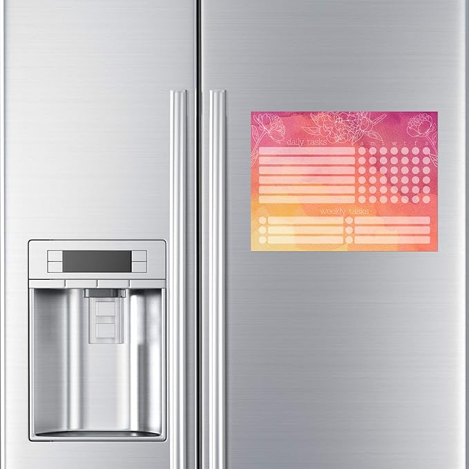 Dry Erase Whiteboard Task Planner | Removable and Restickable Adhesive Decal | Fine-Tip Magnetic Marker Included (9 x 12 inches, Peony)