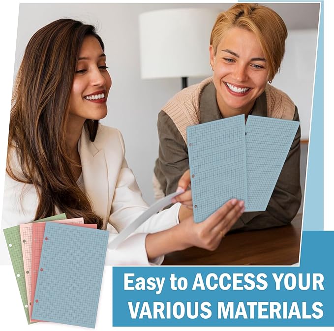 200 Sheets Half Letter 3 Hole Notebook Grid Paper Refill 5-1/2 x 8-1/2 Loose Leaf Paper for Mini Binder Colored Graph Paper Bulk Quad Ruled Graph Paper for Planner Inserts for School Office