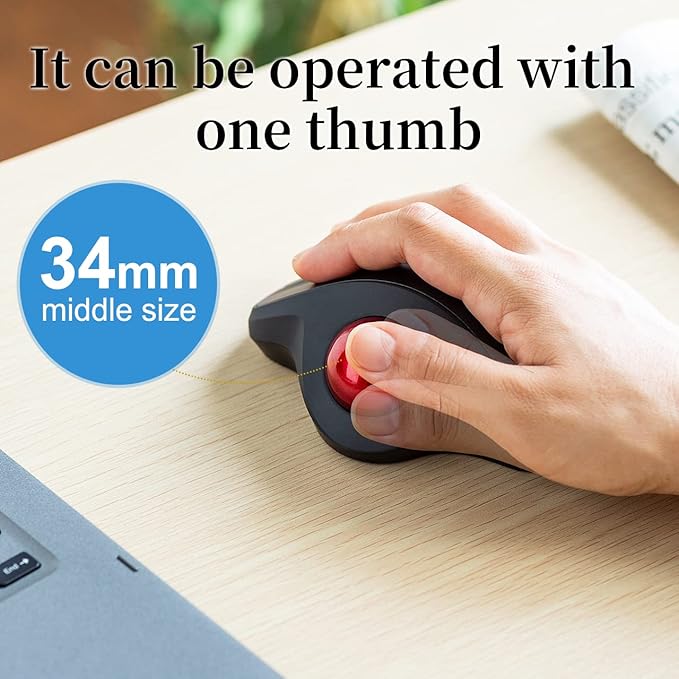 SANWA Bluetooth Ergonomic Trackball Mouse, Optical Vertical Rollerball Mice, Silent Buttons, 600/800/1200/1600 Adjustable DPI, Compatible with MacBook, Windows, macOS, iPad, Android, iOS, Chrome OS
