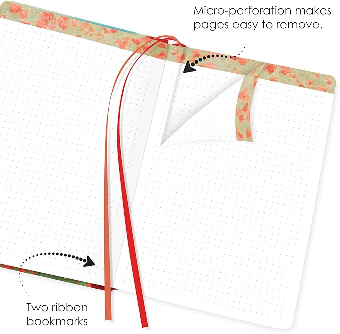 RainCaper Vegan Leather Journal Notebook, 160 Dot-Grid Pages, 5.7 inches x 8 inches, Journal - Monet Poppy Field