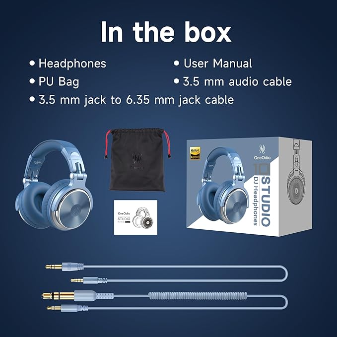 OneOdio Wired Over Ear Headphones Hi-Res Studio Monitor & Mixing DJ Stereo Headsets with 50mm Drivers and 1/4 to 3.5mm Jack for AMP Computer Recording Podcast Keyboard Guitar Laptop - Sky Blue