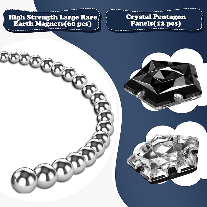LAFFTRAK Magnetic Fidget Sphere Magnet Toys - Crystal Black - Magnets Sensory Toys - 12 Piece Set - Creativity Beyond Imagination, Inspirational, Recreational, Fun Desk Toy for Adults