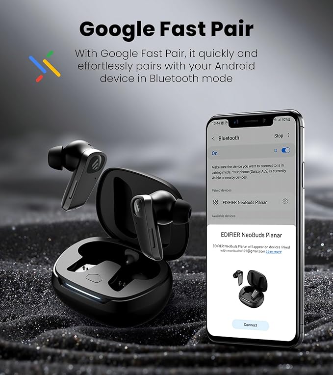 Edifier NeoBuds Planar Wireless Bluetooth Earbuds, 12mm Planar Magnetic Drivers, Hi-Res Audio, LDAC, Snapdragon Sound, Hybrid ANC, Bluetooth 5.4 & Dual Device Connection, Wireless Charging, 6 Mics