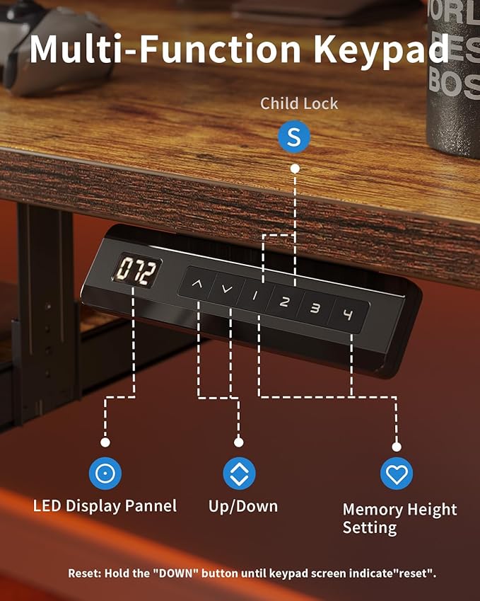 FEZIBO Standing Desk with Keyboard Tray, 55 x 24 Inch Adjustable Height Sit Stand Desk with Memory Presets for Home Office, Ergonomic Computer Workstation, Rustic Brown