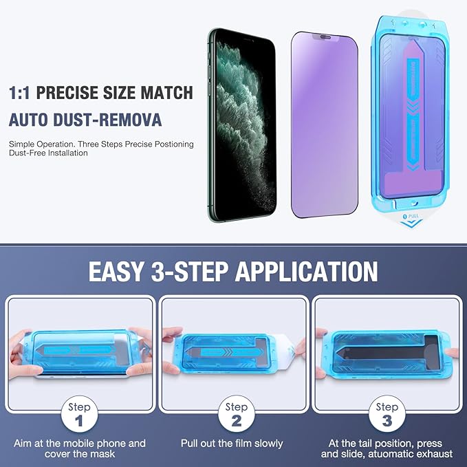 2-Pack Anti Blue Light Matte Screen Protector for iPhone 11 Pro Max/iPhone XS Max, 9H Tempered Glass, Full Coverage, Anti-Fingerprint, Auto Dust-Elimination, No Bubble, Easy Installation