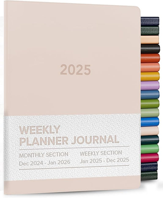 Harbor Weekly and Monthly Journal Notebook Planner 2025 - Lined, Durable Faux Leather, Softcover, 176 Quality Pages, For Men and Women, For Writing, Work & Travel, Cambridge Peach - 9 x 7 "