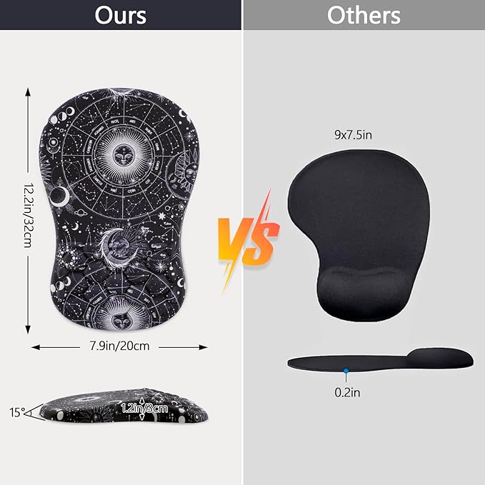 Mouse Pad Wrist Support, Ergonomic Mouse Pad with Wrist Rest, Comfortable Computer Mouse Pad for Laptop, Pain Relief Mousepad with Non-Slip PU Base Sun Moon