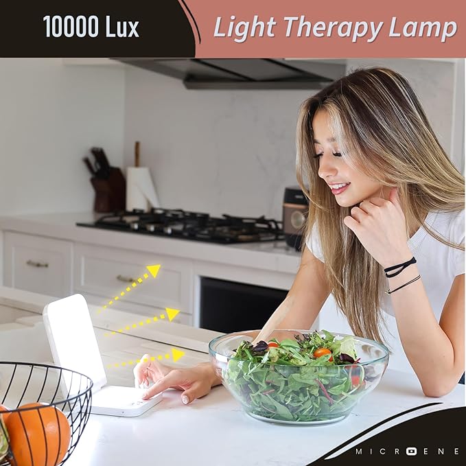 Light Therapy Lamp with Wireless Phone Charger Pad, 2 in 1, 10,000 Lux Bright White UV-Free LED, Anti-Glare, 5 Adjustable Brightness, Sunlight Lamp with Timer, Energy Booster