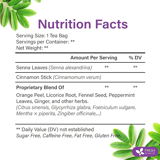 FreshDrinkUS, Fresh Move Tea – 40 Tea Bags - Herbal Tea Blend with Senna Leaves, Cinnamon, Orange Peel, Ginger & More – Caffeine-Free, Natural Ingredients – Smooth Flavor for Everyday Enjoyment