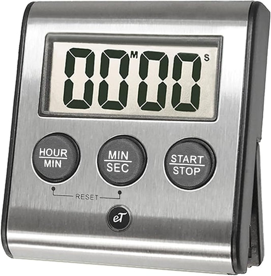 Elegant Digital Kitchen Timer, Stainless Steel Model eT-78, Displays 0-99 Min. or 0-99 Hr., Super Strong Magnet, Volume Switch for Mute/Soft/Loud Alarm, Auto Shut Off, Auto Memory by eTradewinds