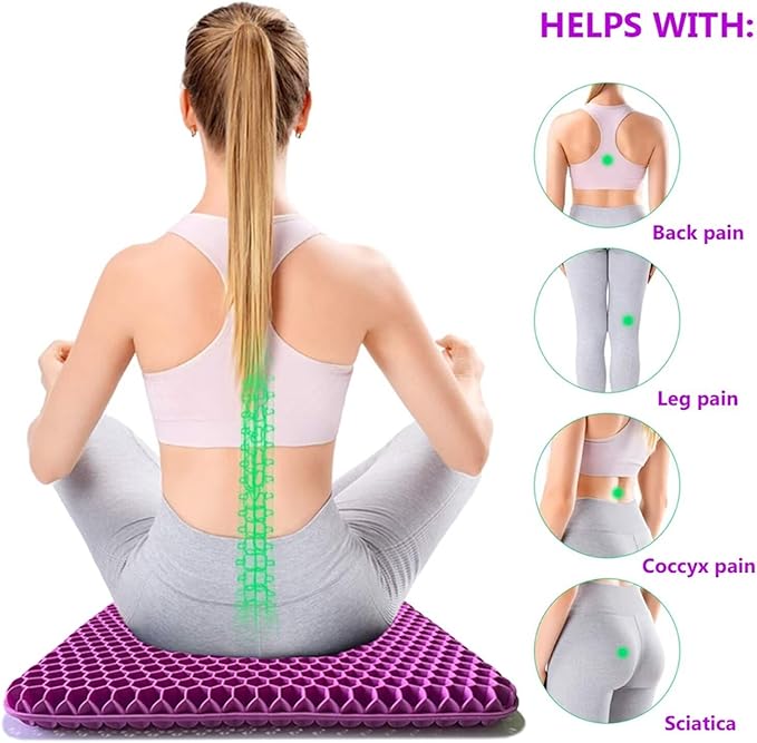 Gel Seat Cushion, Egg Seat Cushion Wheelchair Cushion with Non-Slip Cover, Breathable Chair Pads Honeycomb Design Absorbs Pressure Points for Car Office Chair Wheelchair (Violet)