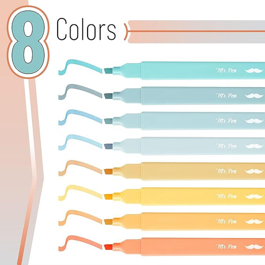 Mr. Pen- Aesthetic Highlighters, 8 pcs, Chisel Tip, Pastel Colors, Cute Highlighters Assorted Colors