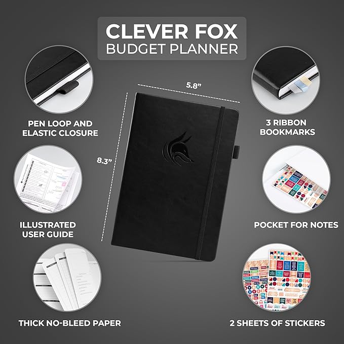 Clever Fox Budget Planner - Expense Tracker Notebook. Monthly Budgeting Organizer, Finance Logbook & Accounts Book, Bill Tracker, A5 (Black)