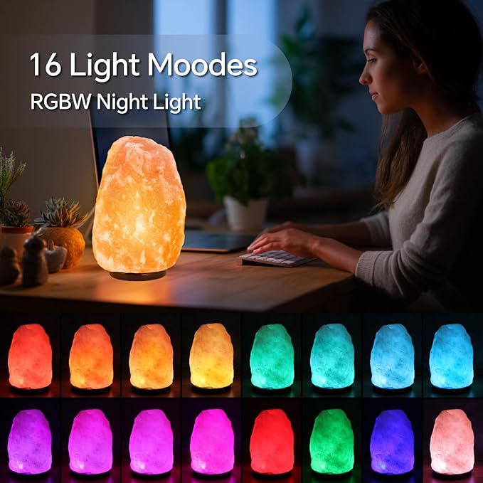 Himalayan Salt Lamp - 9-11 Inch 11-15 lbs, Natural Pink Salt Rock Lamp with Remote Control, 16 Color-Changing LED, USB-Powered Night Light for Home, Office, Bedroom, Yoga Decor