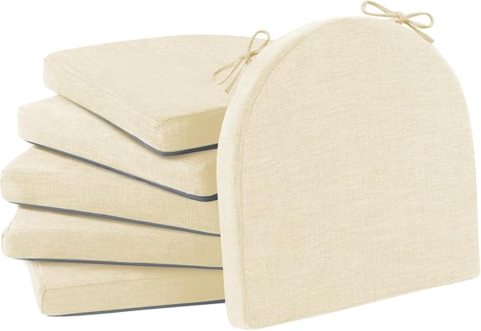 Chair Cushions for Dining Chairs with Ties and Removable Cover, Dining Kitchen Chair Pads with Non-Slip Bottom, High-Resilience Indoor Seat Cushions, 16'' x 16'' x 2'', Set of 6, Beige