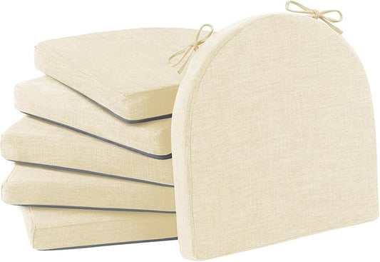 Chair Cushions for Dining Chairs with Ties and Removable Cover, Dining Kitchen Chair Pads with Non-Slip Bottom, High-Resilience Indoor Seat Cushions, 16'' x 16'' x 2'', Set of 6, Beige