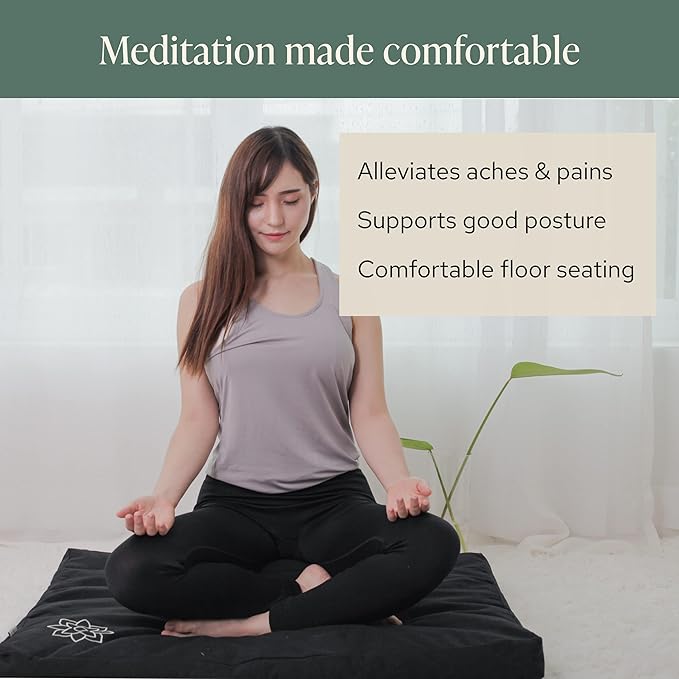 Mindful & Modern Zabuton Meditation Mat - Cotton Filled Yoga and Meditation Pad - Zabuton Meditation Cushion for Kneeling and Sitting Support - Large Rectangular Sitting Floor Pillow for Bench or Zafu