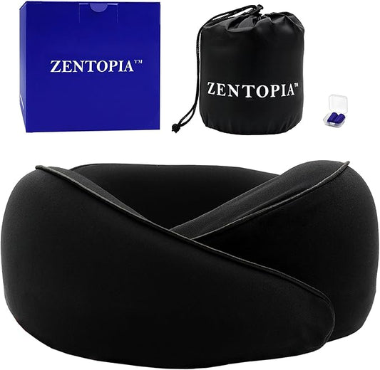 Memory Foam Travel Neck Pillow – Ergonomic 360° Head & Neck Support for Airplanes, Car & Home – Compact Washable Cover, Carry Bag & Earplugs – Best Neck Pillow Airplane, Travel Pillow for Long Flights