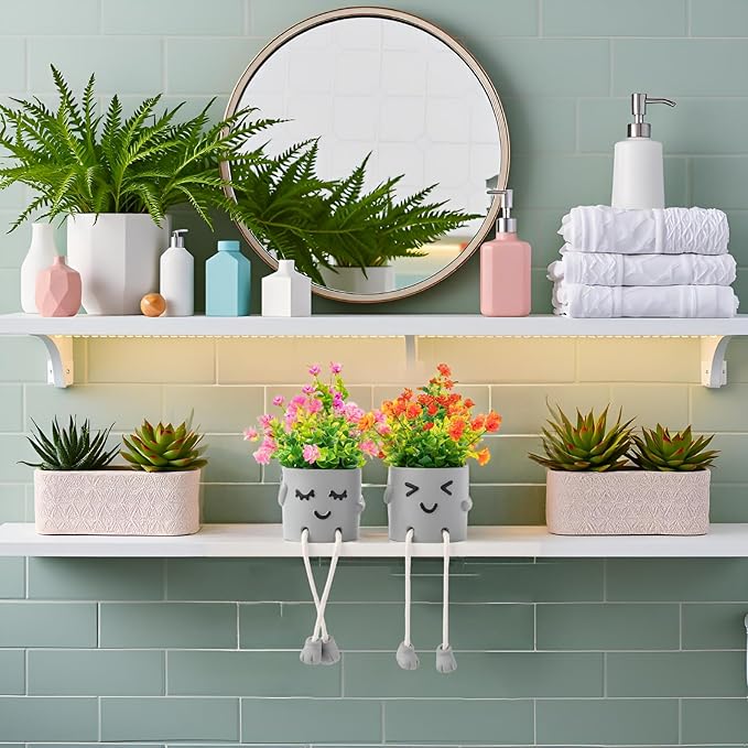 3 Packs Cute Fake Plants, Kawaii Artificial Potted Plants for Table Desk Home Bedroom Bathroom Office Shelf Office Wall Room Farmhouse Decor Artificial Plants B