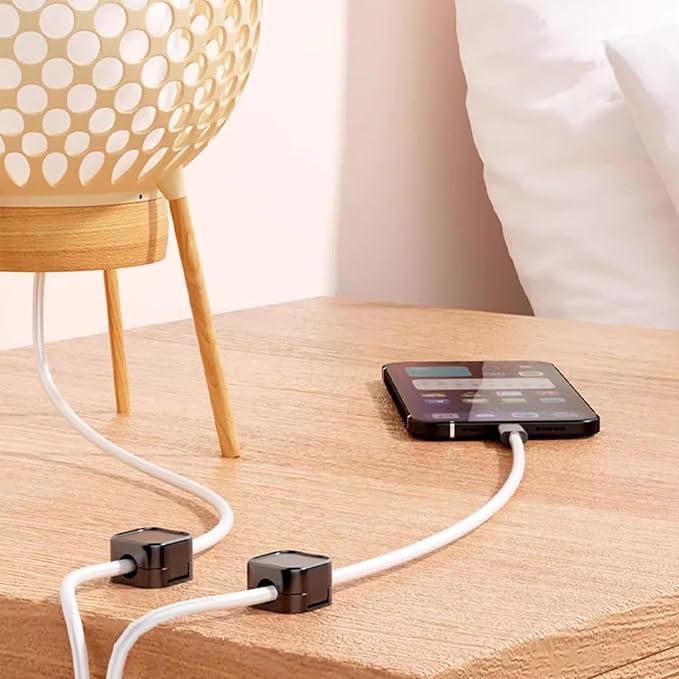 IFNOW 6 Pack Magnetic Cable Clips for Nightstand Black and White Self Adhesive Cord Holder Adjustable Clip for Desk, Nightstand, Phone Charger, Computer, Home, Office, Car