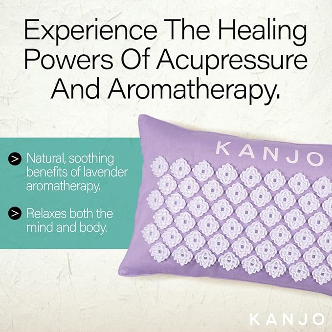 Kanjo Aromatherapy Acupuncture Pillow Lavender, 100% Cotton Linen Pillow for Back Pain and Neck Pain Relief with Natural Cork Filling