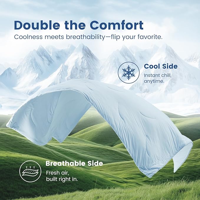 Cozy Bliss Cooling Comforter Twin Size Dual-Sided, Ultra-Soft Cooling Blankets for Hot Sleepers and Night Sweats, Breathable Lightweight Silky Smooth, Cool Blue