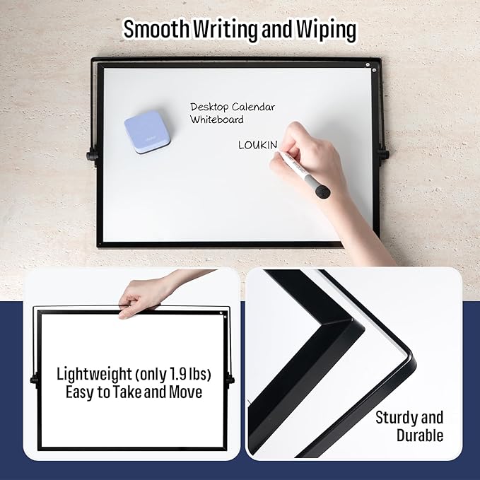 Loukin 17"x12" Dry Erase Calendar,Magnetic Desktop Whiteboard with Stand, Reusable Whiteboard Planner Schedule for Desk, Office, Classroom, 6 Markers & 4 Magnets& 1 Eraser Included