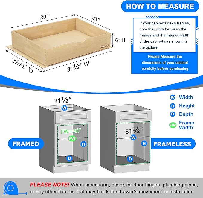 WelFurGeer Soft Close Pull Out Drawers for Kitchen Cabinets, 29" W x 22" D Pull Out Cabinet Organizer, Premium Birchwood Pull-Out Cabinet Drawers, Heavy-Duty Cabinet Organizer for Home & Kitchen