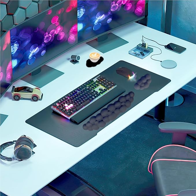 Cloud Wrist Rest Set for Keyboard and Mouse, Includes Cute Coaster, with Computers and Laptops (Black Set)