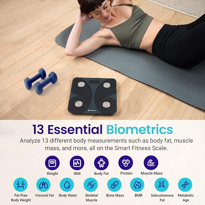 Etekcity Scale for Body Weight and Fat Percentage, Smart Digital LED Bathroom BMI Measurement, Accurate Bluetooth Weighing Machine, Body Composition Analyzer, Ash-black, 400lb