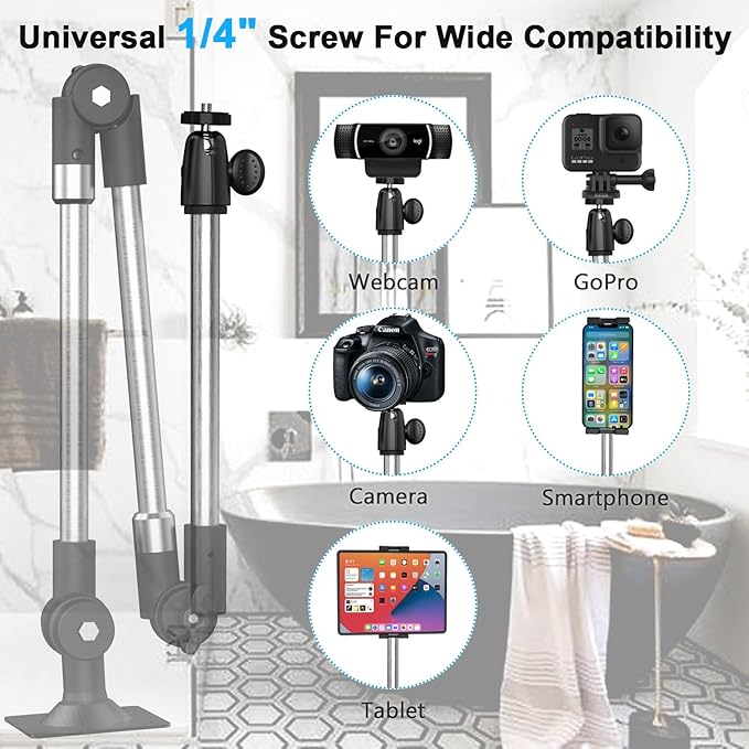 Metal Long Arm Tablet Wall Mount Holder [Aluminum Arm 37"] Adjustable Wall Tablet Stand with Foldable Arm for iPad Pro Air Mini, Galaxy Tab, Surface, Switch, Fire, iPhone, 4-12.9"