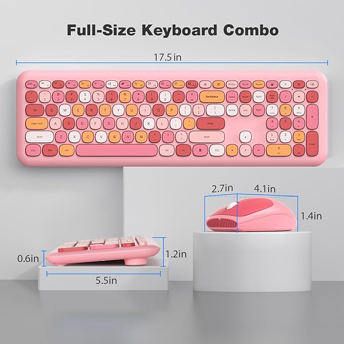 MOFII Wireless Keyboard and Mouse, Ergonomic Full Size Keyboard and Mouse Combo for Mac, Windows 7/8/10, Laptop, Desktop, PC, Computer (Pink Colorful)