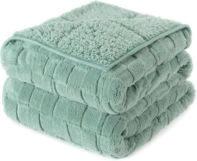 Kivik Weighted Blanket for Adult, 20 lbs Checkered Throw Blankets, Soft Dual Sided Heavy Fleece Checkerboard Blanket for Couch Sofa Bed, Queen Size 60 x 80 Inches, Sage Green