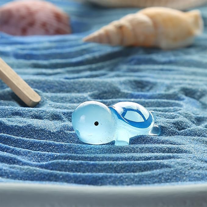 Desktop Zen Garden Kit - Ocean Themed Decor Sand, Natural Shells Starfish Conch, Mermaid Resin Summer Beach Desktop Decorations, Office Desktop Decoration Gift (Blue)