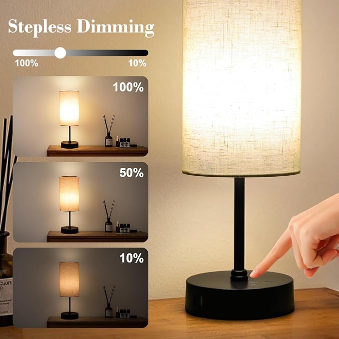 Ascher RGB Table Lamp Color Changing - 3 Color Temperatures and Stepless Dimmable Small Bedside Lamp for Bedroom, Touch Control Nightstand Light with Flaxen Shade for Reading Home Decor Lights