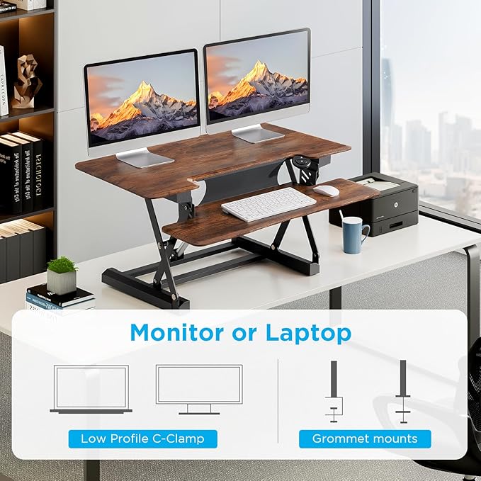 36" Electric Standing Desk Converter, Dyropcurv Series Height Adjustable Computer Desk Ergonomic Home Office Desk for Adults, Sit to Stand Desk with Quiet Motor, Vintage Brown