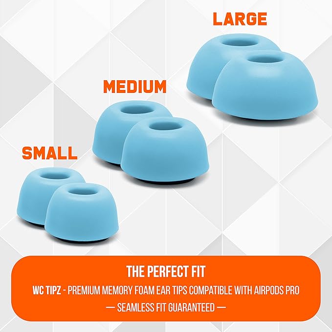 WC TipZ - Upgraded Memory Foam Ear Tips for Airpods Pro Made by Wicked Cushions | Improved Comfort, Tighter Seal, Better Foam Rebound Time | Fits Perfectly in Charging Case | Ocean Blue