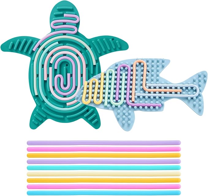 2 Pack Sensory Activity Board with 20 Random-Color Strings, Double-Sided Silicone Sensory Fidget Toy for Kids and Adults with Autism, ADHD, Silent, Stress Relief, Calming, Focus, Gift for Girls Boys