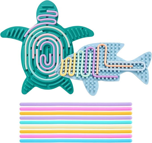 2 Pack Sensory Activity Board with 20 Random-Color Strings, Double-Sided Silicone Sensory Fidget Toy for Kids and Adults with Autism, ADHD, Silent, Stress Relief, Calming, Focus, Gift for Girls Boys