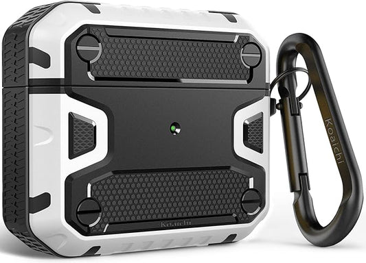 Koaichi Compatible with AirPods 3rd Generation Case(2021), Full-Body Rugged Hard Shell Protective Case Cover with Keychain Designed for AirPods 3 Case, Black/White [US Patent Registered]