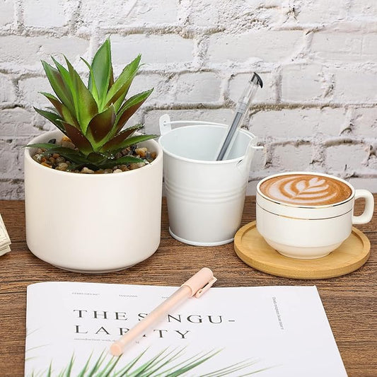 Hopewood Artificial Succulents in Pot, Fake Potted Pineapple Succulents Plants with Ceramic Pot and Wooden Tray, Potted Artificial Plants for Home, Office Desk and Bathroom Decor 6.8inch×4.3inch