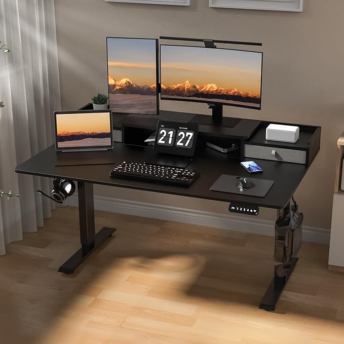 55 x 30 Inch Electric Standing Desk with 2 Drawers, Adjustable Height Widened Stand Up Desk with Storage, Sit to Stand Ergonomic Workstation for Home Office, Classic Black