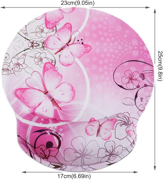 RICHEN Memory Foam Mouse Pad with Wrist Support,Ergonomic Mouse Pad with Wrist Rest,Non-Slip Rubber Base for Computer Laptop & Mac,Lightweight Rest for Home,Office & Travel (Pink Butterfly)