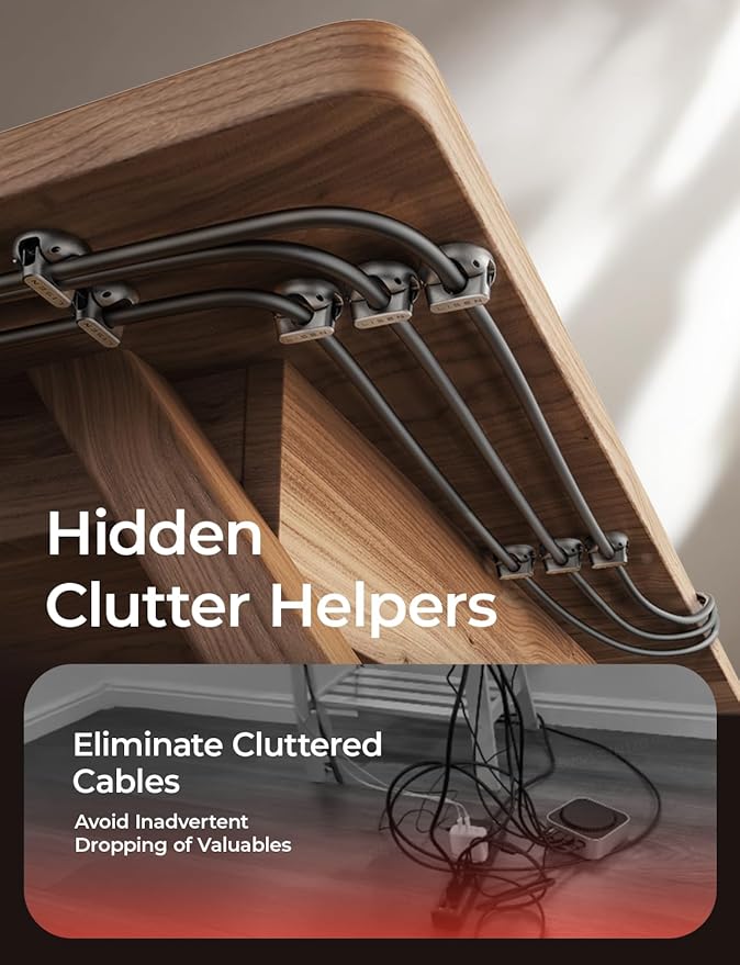 10-Pack Cord Holder [1S Lock] LISEN Magnetic Cord Holder for Nightstand, Under Desk Cable Management with 5 Extra Strong Adhesive Pads, Wire Holders for iPhone 17 Cords, Dorm, Home, Wall, Car, Desktop