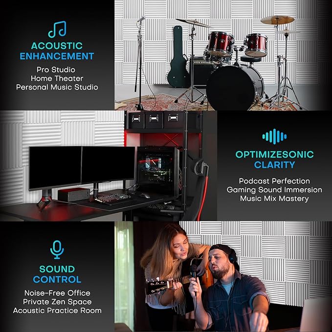 52 Pack White Sound Proof Foam Panels for Walls, 1 X 12 X 12 Inches Acoustic Foam Panels, High Density Acoustic Panels Sound Absorbing, Noise Cancelling Studio Wedges