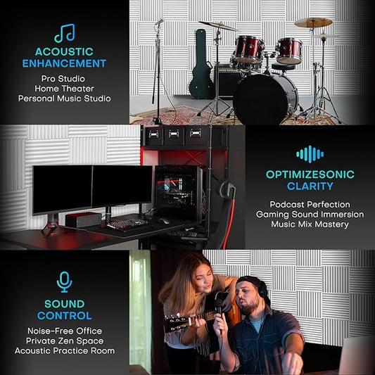 52 Pack White Sound Proof Foam Panels for Walls, 1 X 12 X 12 Inches Acoustic Foam Panels, High Density Acoustic Panels Sound Absorbing, Noise Cancelling Studio Wedges